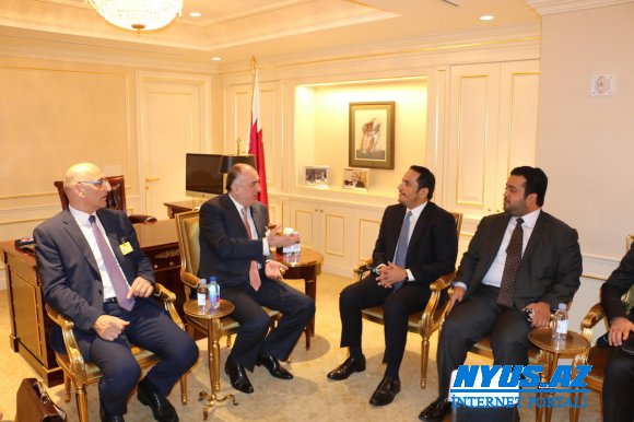 Elmar Məmmədyarov Şeyx Mohammed bin Abdulrahman Al-Tani və Linas Linkeviçius ilə Nyu Yorkda görüşüb - FOTO