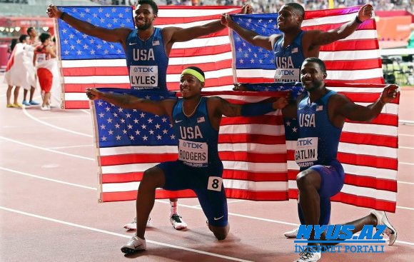 ABŞ komandası dünya atletika çempionatında 4x400 metr estafet üzrə birinci yeri tutub
