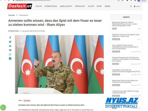 Prezidentin Şuşada hərbçilər qarşısında möhtəşəm çıxışı Avstriya mətbuatında
